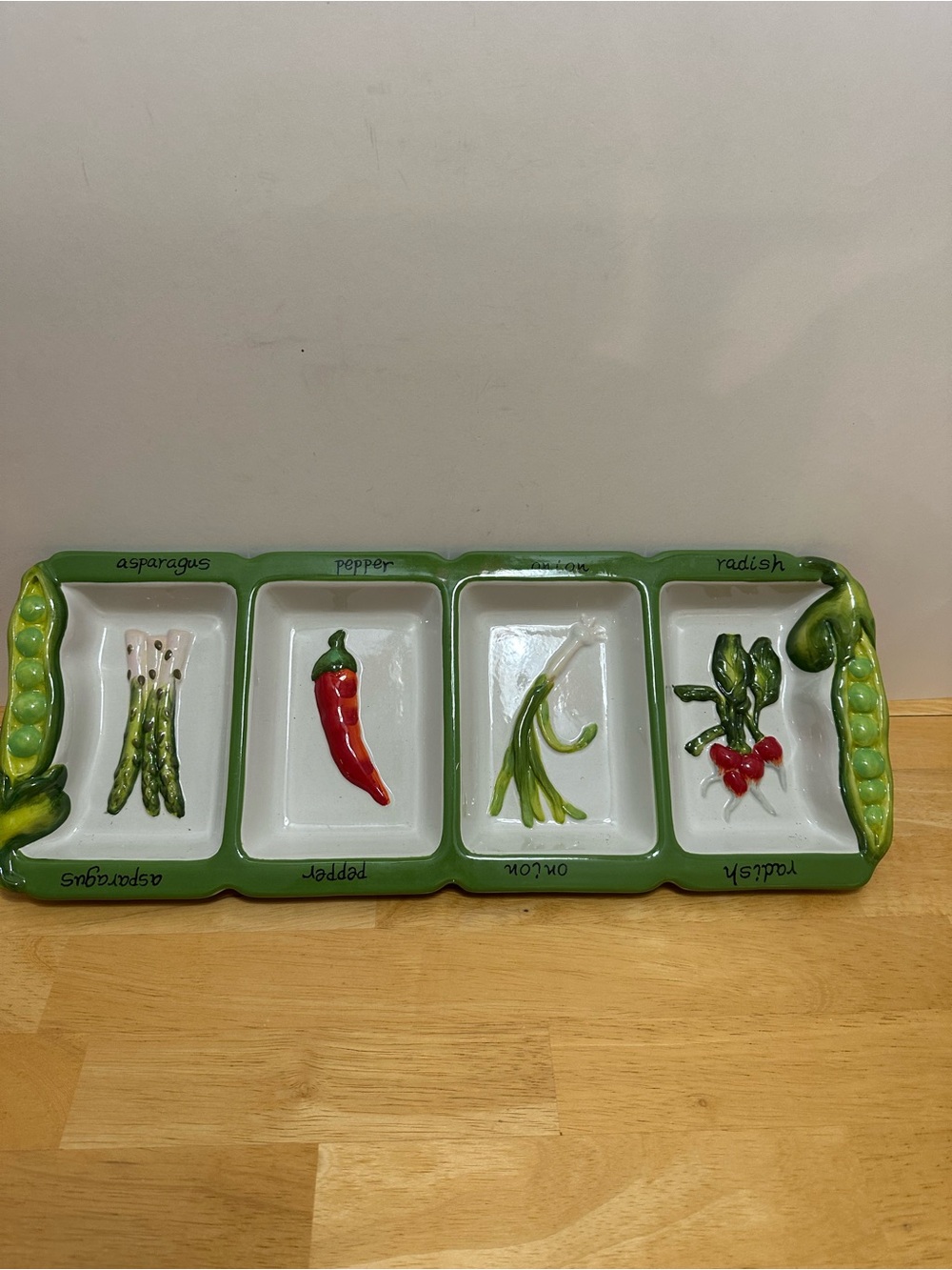 Certified International Green and White Vegetable Divided Serving Tray